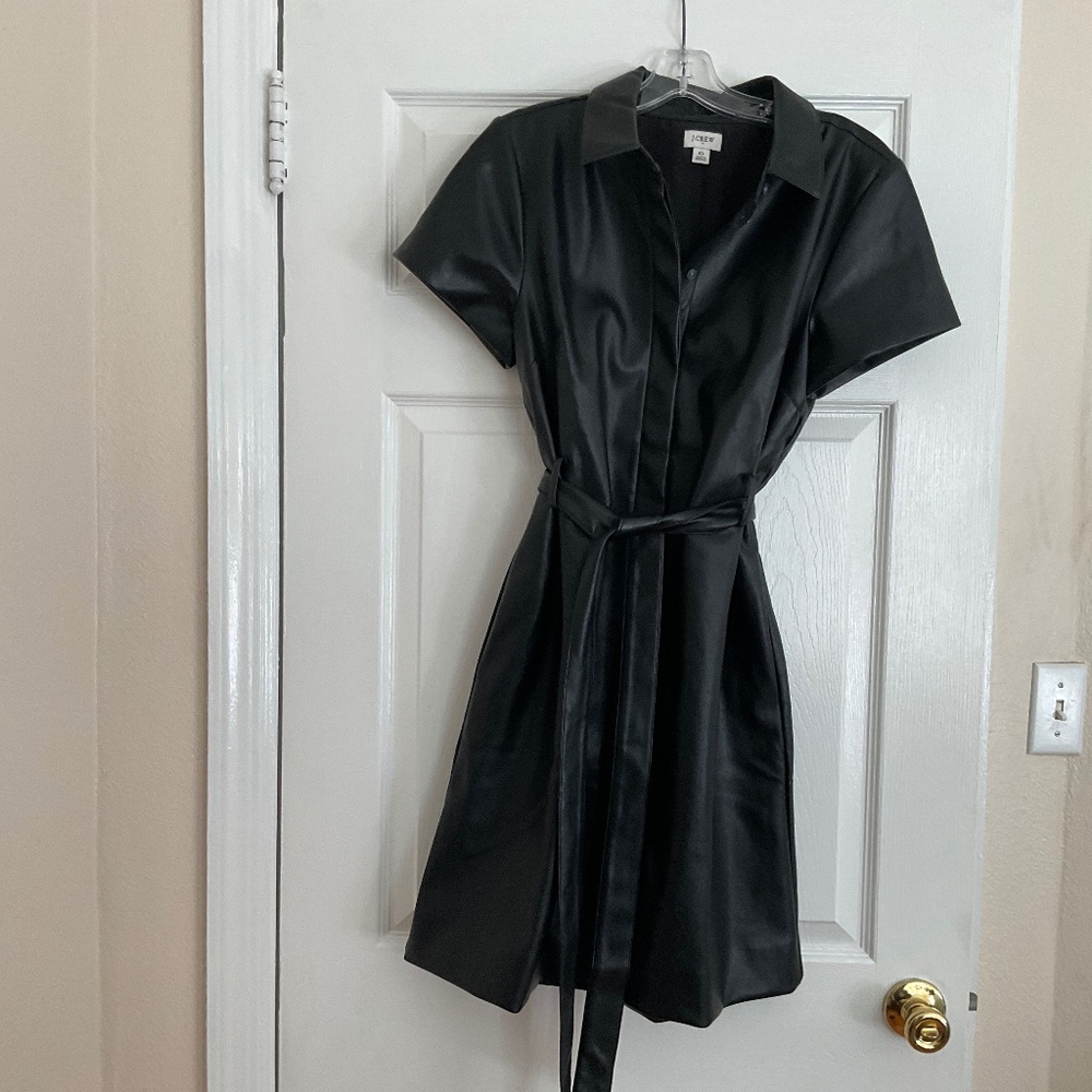 Ladies never worn J Crew factory faux leather black shirt dress